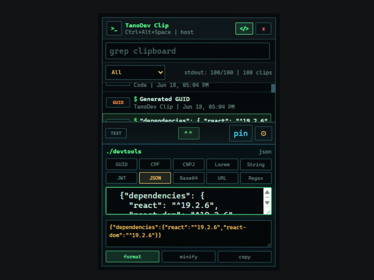 TanoDev Clip DevTools panel